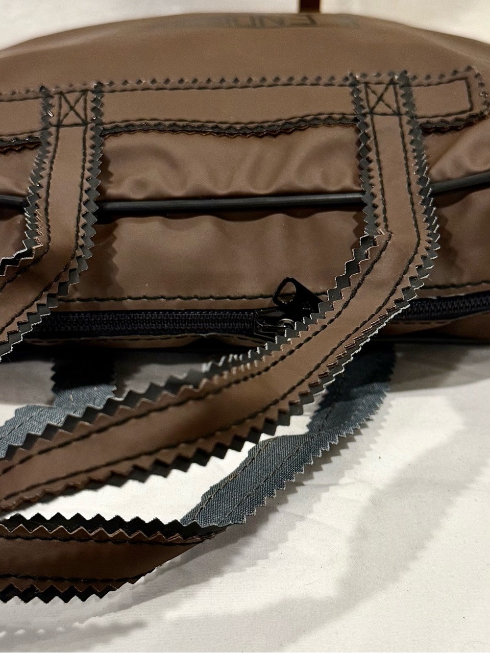 Vintage Fendissime Brown Coated Nylon Small Duffle Handbag - Picture 6 of 9